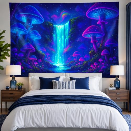 Blacklight Tapestry Forest Waterfall Wall Art 78 x 59 Inch