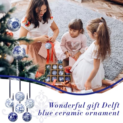 12 Pcs Blue and White Christmas Porcelain Balls (12 Count)