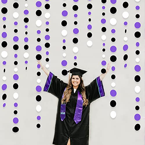 46Ft Purple Black Circle Dots Garlands Black Purple and White Polka Dot Hanging Paper Streamer Banners for Birthday Graduation Wedding Bridal Shower Halloween Party Decorations Supplies
