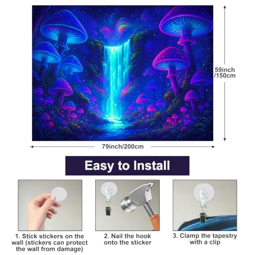Blacklight Tapestry Forest Waterfall Wall Art 78 x 59 Inch