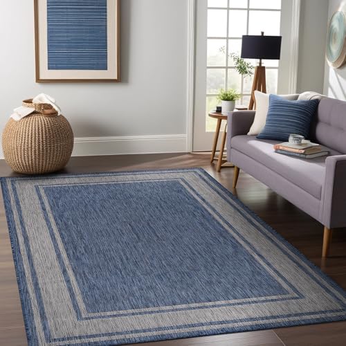 Outdoor Rug 5x7 Modern Bordered Area Rugs for Indoor and Outdoor Patio Deck Porch Garden Waterproof Weather Sun Resistant Washable Outside Carpet (35 Sq Ft)