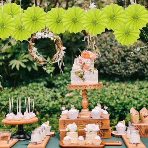Green Graduation Party Decor 8in Hanging Paper Fan Set DIY 10Pcs