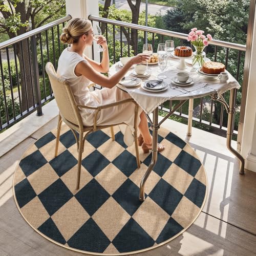 Checkered Easy Jute Round Rug 4ft (48 Sq Ft)