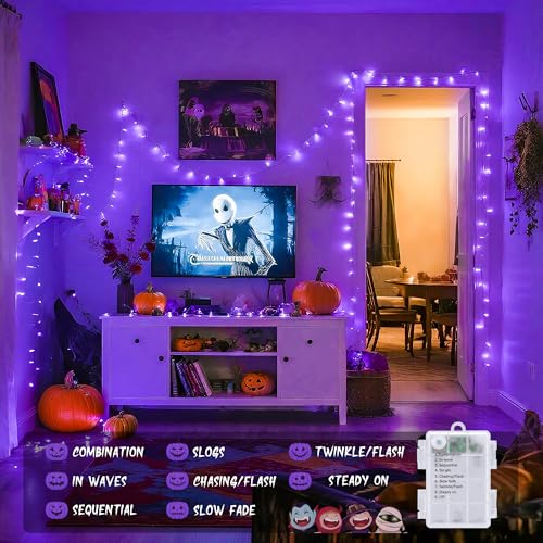 33ft 100 LED Purple Halloween Lights Battery Operated (100 Count)