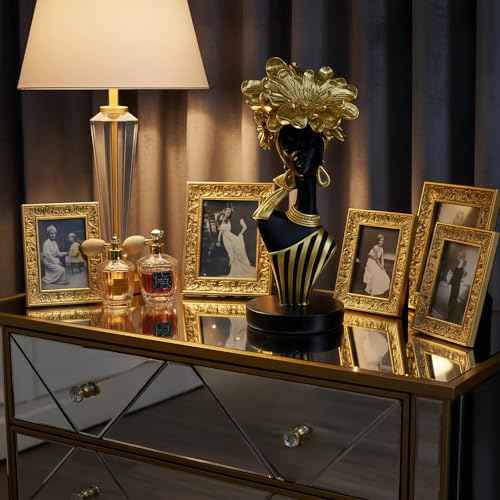 African Woman Art Sculpture with Gold Floral Crown