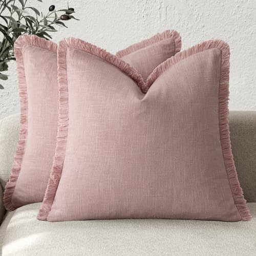 Decorative Linen Fringe Throw Pillow Covers 26×26 Inch (2 Count)