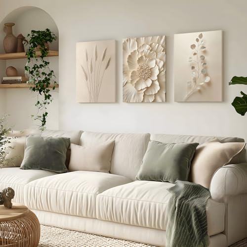 Wrapped Canvas Neutral Beige Botanical Wall Art Set of 3 (3 Count)
