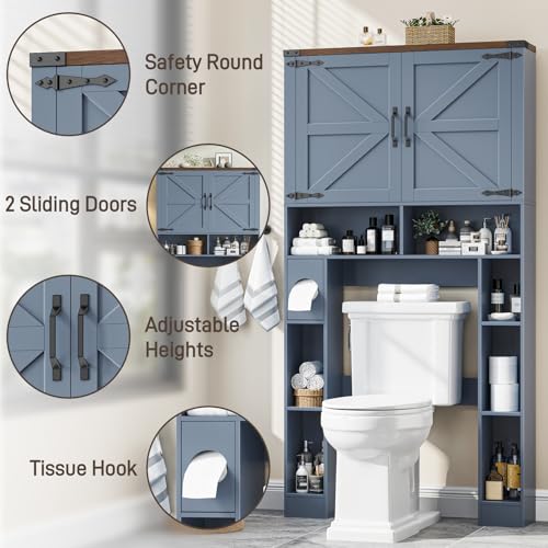 Storage Cabinet Over Toilet with 2 Barn Doors