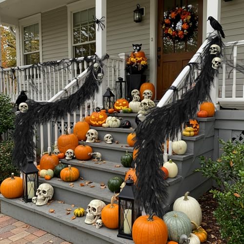 5.9FT Black Artificial Norfolk Pine Garland Real Touch Halloween Garlands Faux Garland for Table Mantle Holiday Fireplace Indoor Outdoor Halloween Christmas Decorations (5.9 Foot)