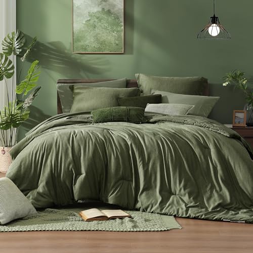 Queen Comforter Set 7 Pieces Cationic Green Bed in a Bag