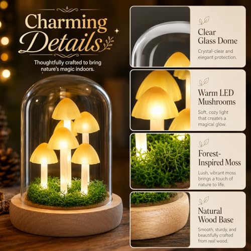 Mushroom Lamp in Glass Dome