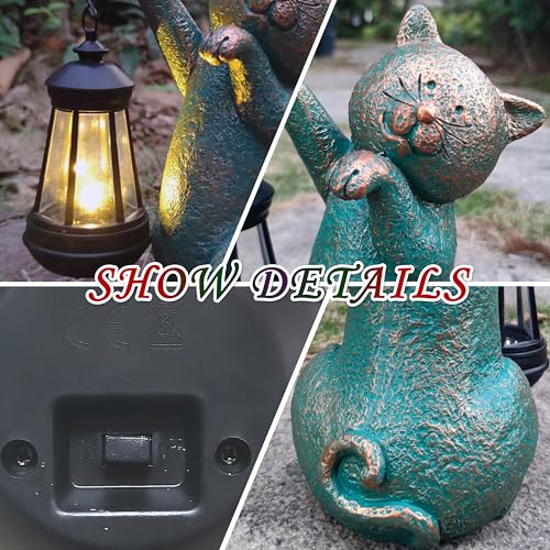 Cat Garden Statue Outdoor Décor with Solar Lights Lantern
