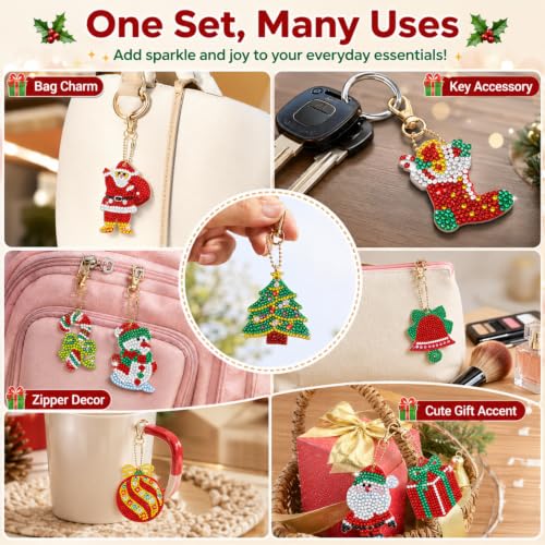 17 Pcs Double Sided Diamond Art Christmas Ornaments Keychains 5d