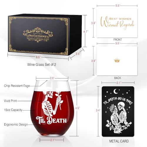 Gothic Halloween Skull Couple Wine Glass 2 Piece with Gift Box