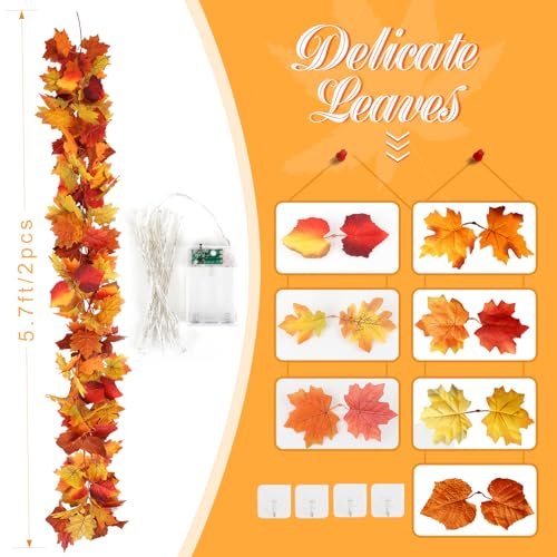 2 Pack Fall Garland with 6.5FT LED Lights (6.5 Foot)