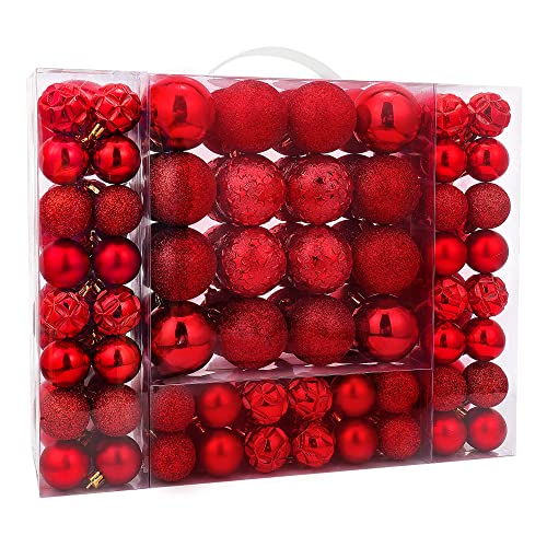 87ct Christmas Ball Ornaments Set Shatterproof Seasonal Hanging Decorations with Reusable Hand (87 Count)