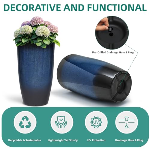 Autodaya 24" Large Tall Outdoor Planters Set of 2 (2 Count)