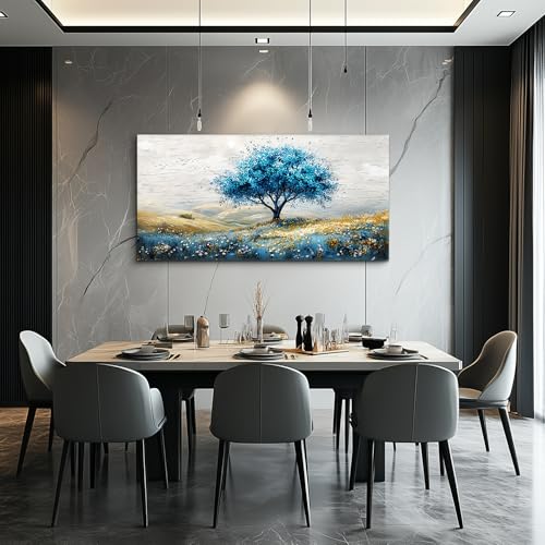 Large Canvas Wall Decoration For Living Room Wall Art For Bedroom Blue Tree Landscape Wall Paintings Office Decoration Farmhouse Mural Artwork Room Home Decor Posters Aesthetics 30x60 In