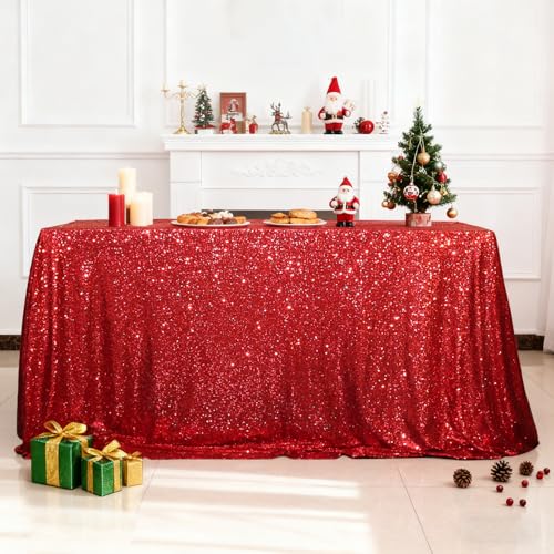 Sequin Tablecloth 90x156 Inch Red for Christmas Wedding Party