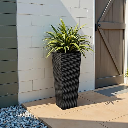 23.5" Front Porch Resin Rattan Tall Planters 2 Pack (2 Count)