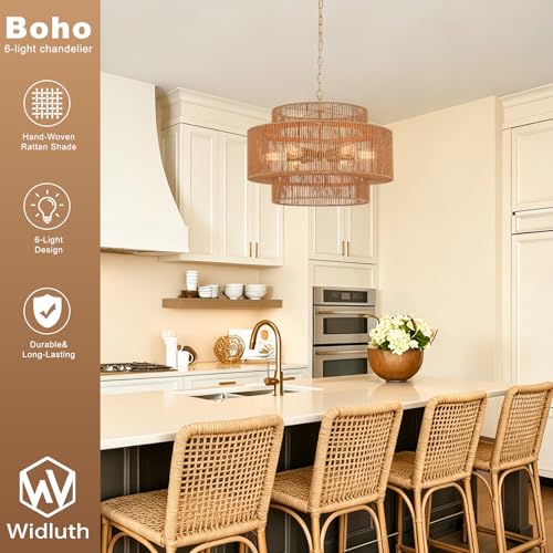 23.6" Large Gold Rattan Chandelier