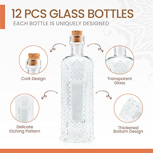 Small Mini Clear Vintage Glass Bottles with Corks (12 Count)