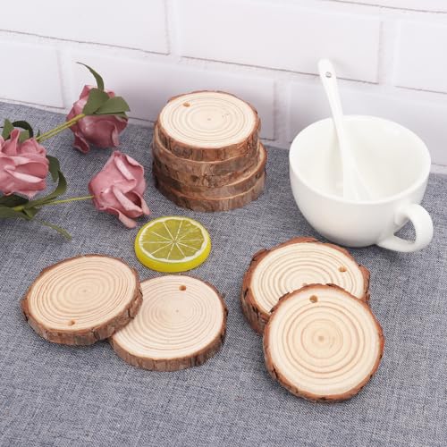 70 PCS 3 Inch Unfinished Wood Slices Hole Wood (70 Count)