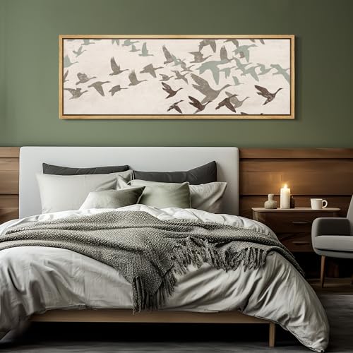 Large Framed Canvas Print Wall Art Wild Freedom Assorted Birds in Flight Antique Retro Fine Art Illustrations Decorative Colorful for Bedroom