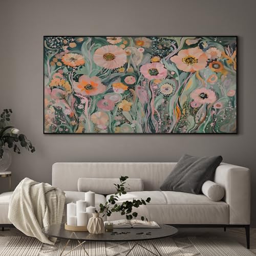 24"x46" Extra Large Framed Wall Art Whimsical Garden Bloom