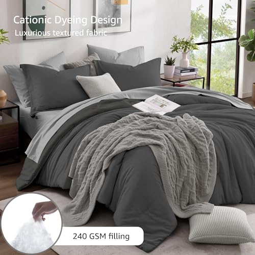 King Size Comforter Set 7 Pieces Dark Grey Bed in a Bag