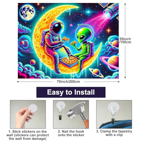 Astronaut Alien Blacklight Tapestry 78x59 Inch Neon Wall Decor