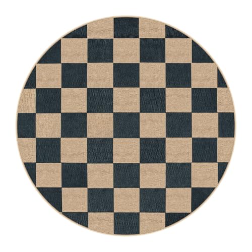 Checkered Easy Jute 4ft Round Outdoor Rug (16 Sq Ft)