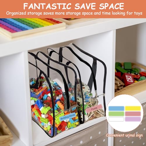 6 Packs Large Toy Storage Bags with Labels Reusable Clear Toy Organizer (6 Count)