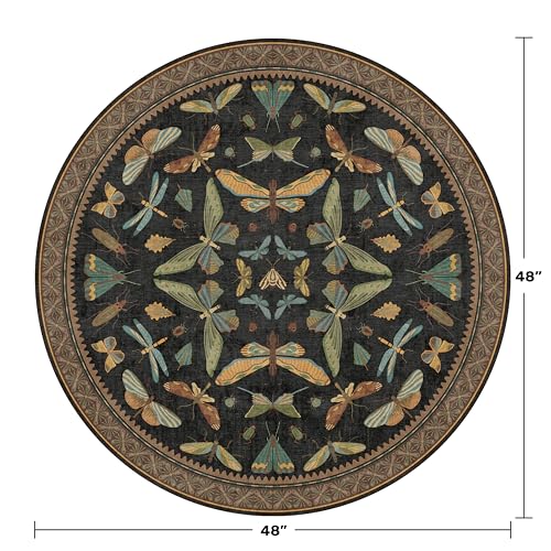 Black Boho 4ft Round Small Rugs for Entryway Non Slip (16 Sq Ft)