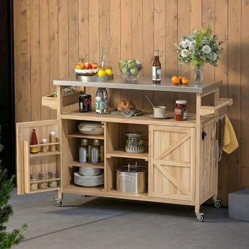 Outdoor Grill Table with Stainless Steel Top