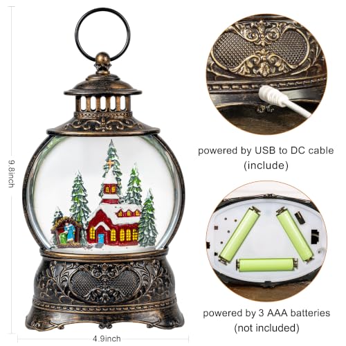 Christmas Snow Globes Christmas Water Lantern with Church & Nativity Scene Music & 6H Timer USB Lined