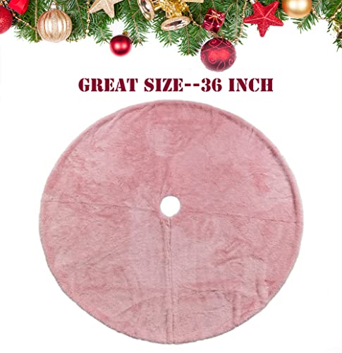36 Inch Faux Fur Christmas Tree Skirt Pink Shiny Plush Skirt for Merry Christmas Party Christmas Tree Decoration