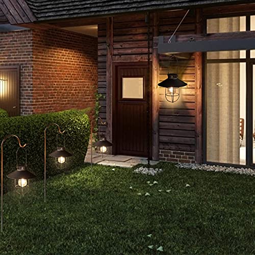 Solar Lantern Outdoor Hanging Light Metal Solar Lamp with Warm White Edison Bulb Design for Garden Yard Patio Proch Decor