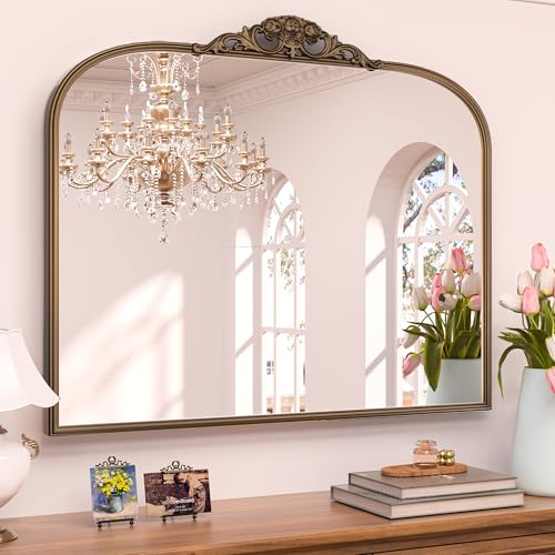 40x30 Gold Vintage Arched Mirror for Wall