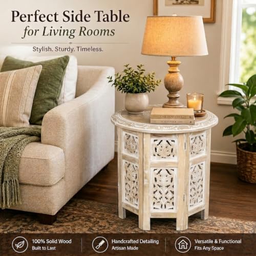 Lightnpro Rustic Octagonal Mango Wood Side Table