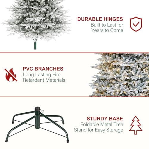 9 ft Prelit Flocked Christmas Tree with Realistic PE Foliage
