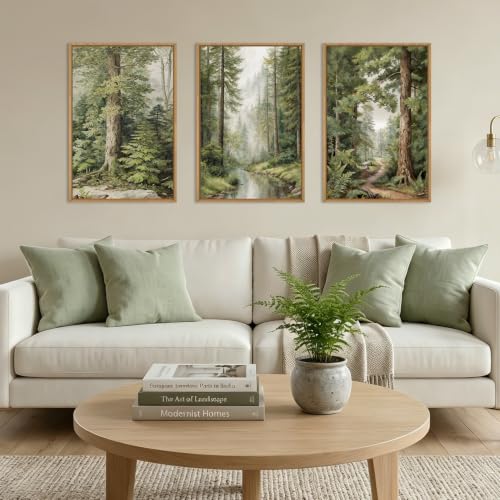 Green Misty Forest Framed Canvas Wall Art