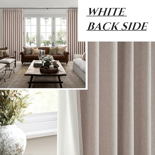 Pinch Pleated Flax Linen Blackout Extra Wide Curtain Panels for Living Room