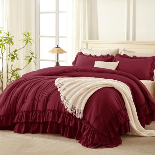 Burgundy Ruffle Full Size Comforter Set