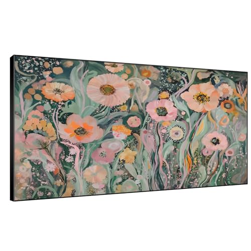24"x46" Extra Large Framed Wall Art Whimsical Garden Bloom