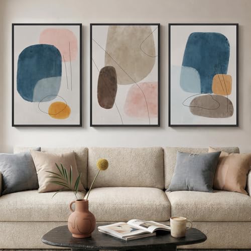 Large Framed Colorful Abstract Wall Art for Living Room (3 Count)