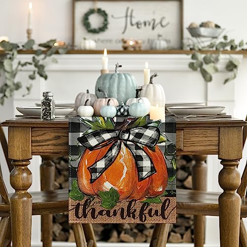 Pumpkin Thankful Fall Table Runner 13x108 Inch (9.72 Sq Ft)