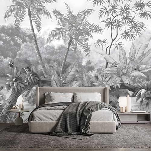 Grey Rainforest Leaves Fabric Wallpaper Bedroom XT11 S 100" x 65"