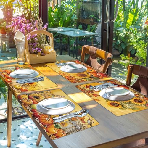 Fall Plastic Placemats Set of 6 Pumpkin Table mats 17×13×0.04in (6 Count)