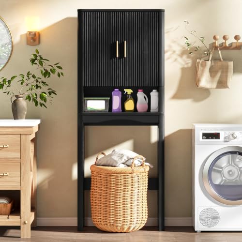 Farmhouse Over the Toilet Storage Cabinet with 2 Fluted Doors